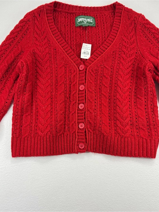 American Eagle Outfitters Sweaters - American Eagle Outfitters Red Cable Knit V-Neck Button Cardigan